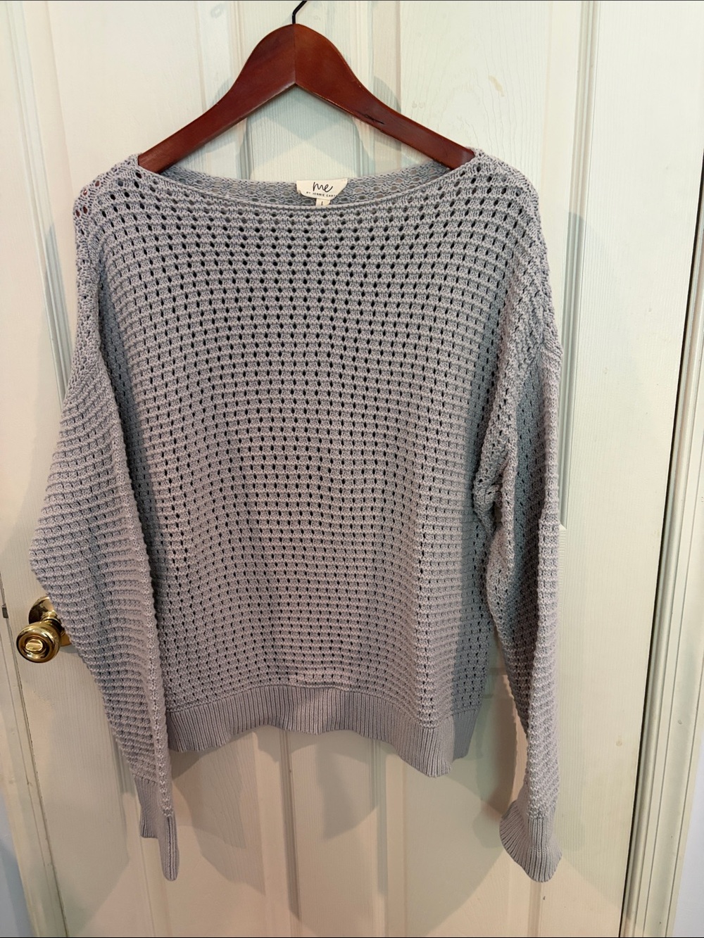 Me by Jennie Garth Boatneck Crochet Light Gray Sweater